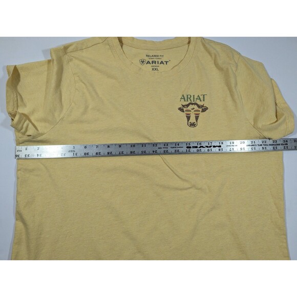 Ariat Relaxed Yellow Women T Shirt  XXL Cow With Rainbow Sunglasses Graphic - Picture 9 of 10